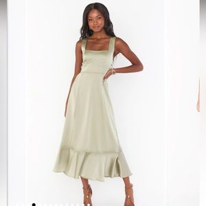Claire Midi Dress - Moss Green Luxe Satin